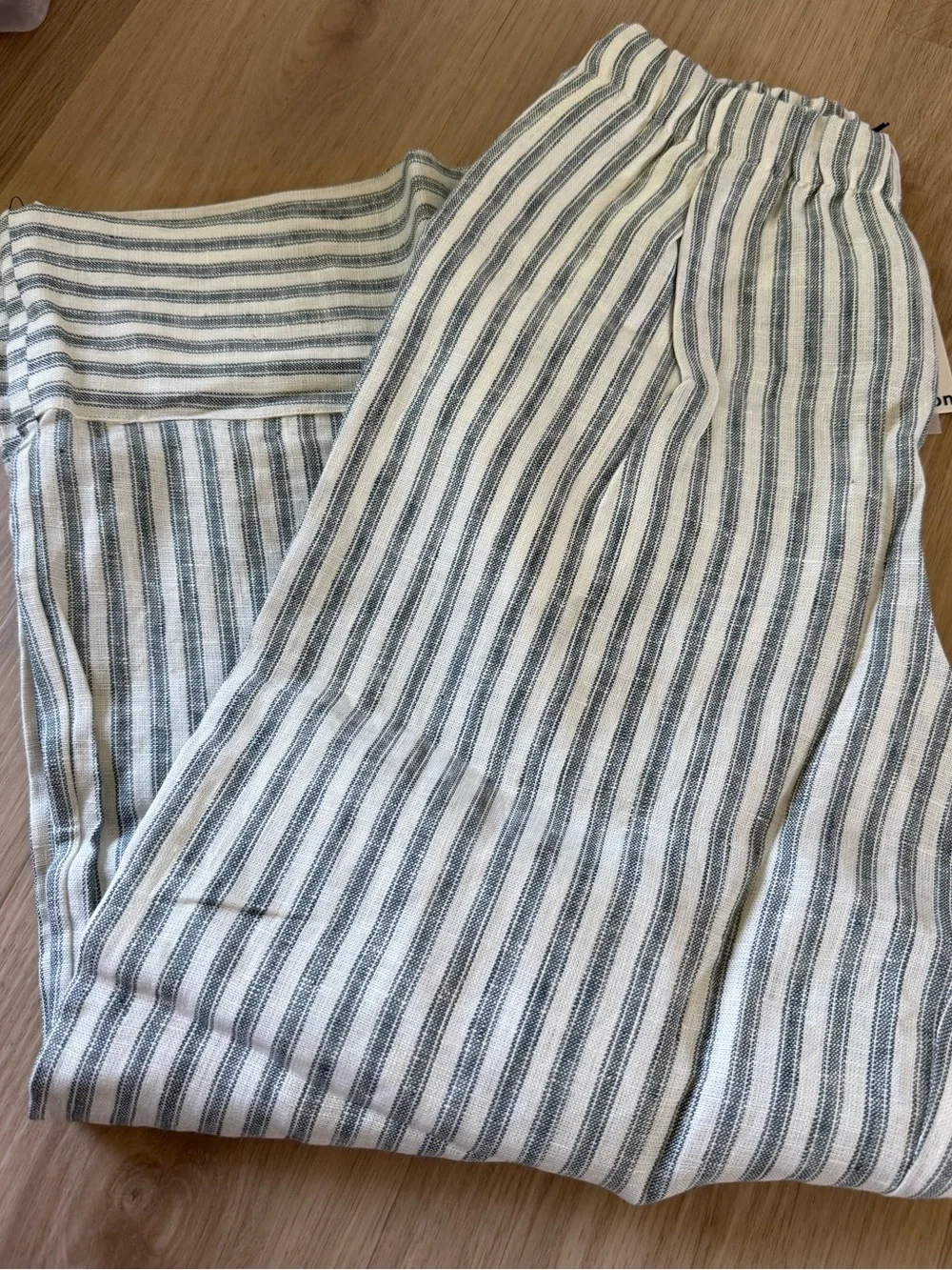 Reformation Fernando Linen Wide Leg Pant Antibes Stripe XSP NEW